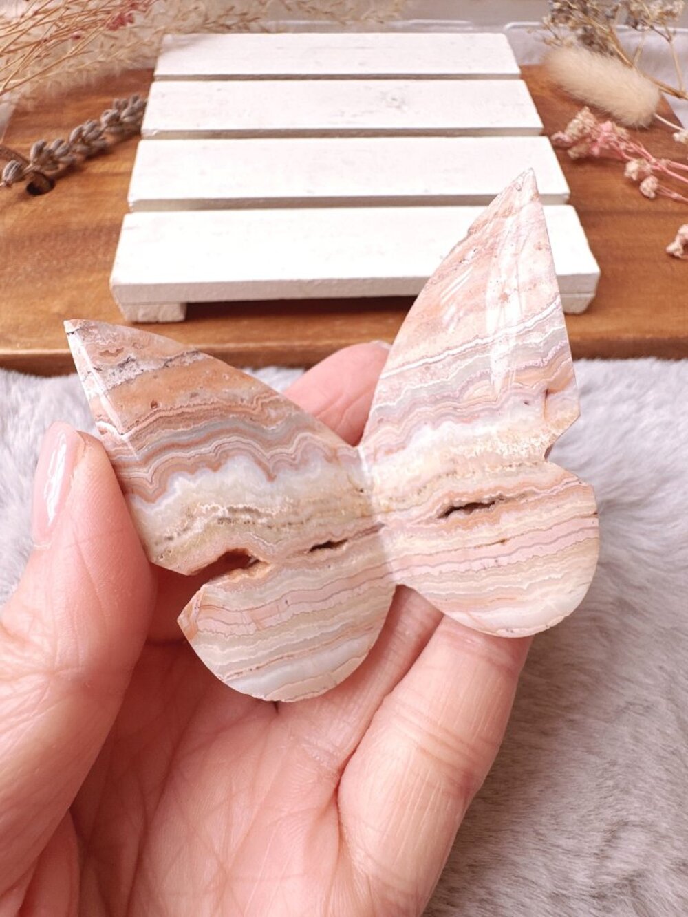 Pink Crazy Lace Agate 3D Butterfly Carving